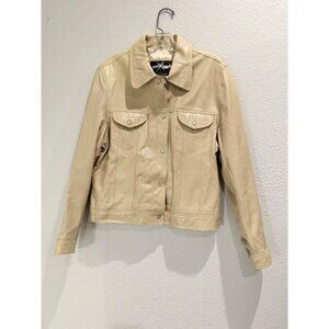 Wilsons Leather Maxima Beige Trucker Style Jacket Women's Size XL